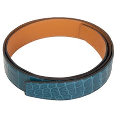 HERMES Colvert blau SHINY PRORSUS CROCODILE 32mm Gürtelriemen 90