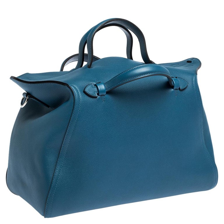 Hermes Navy Blue Valpariaso MM Canvas Top Handle Bag –