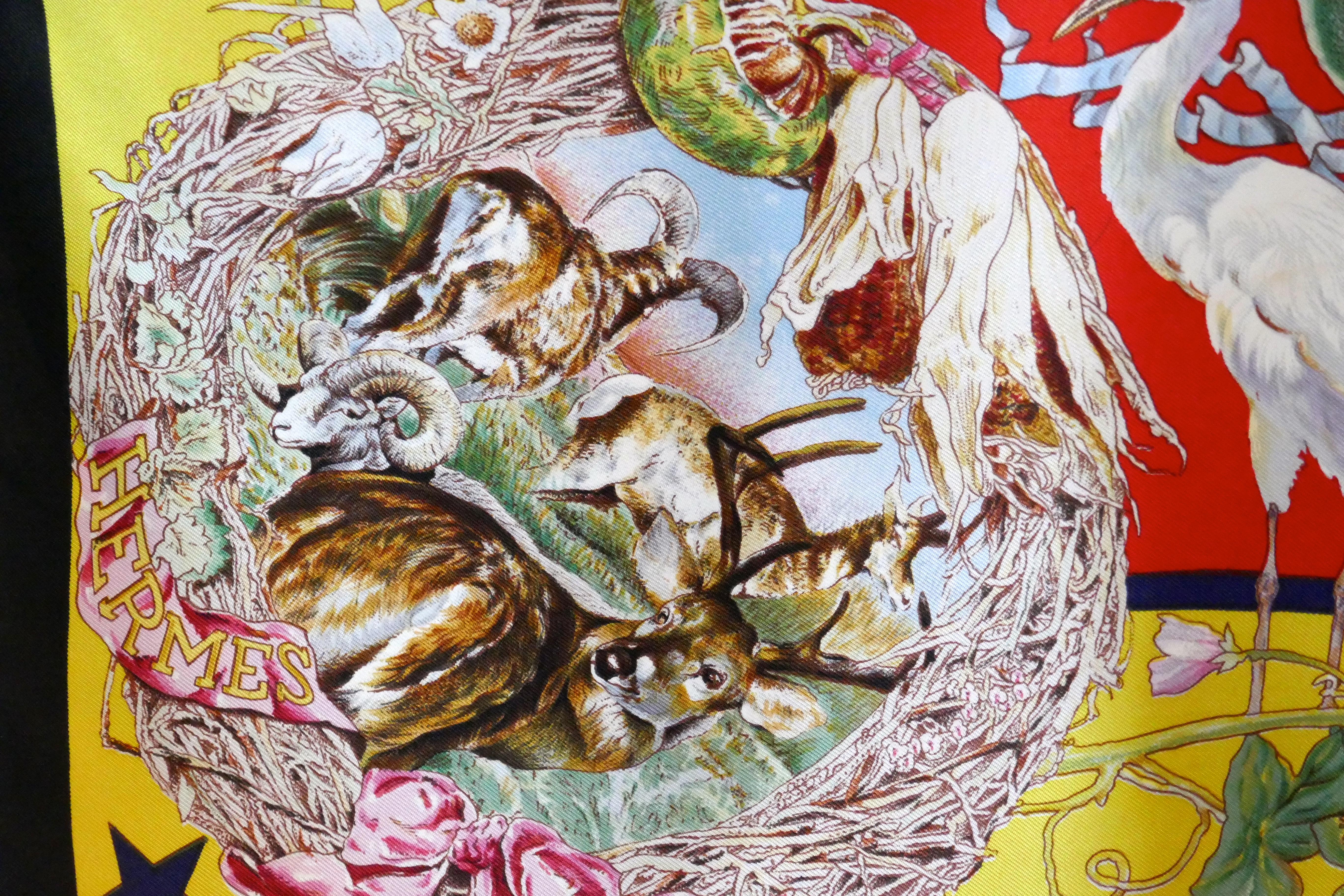Beige Hermes Commemorative Silk Scarf ”Faune et Florre du Texas