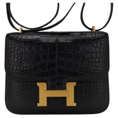 Hermes Constance 18 Bag Black Matte Alligator Gold Hardware and Mirror