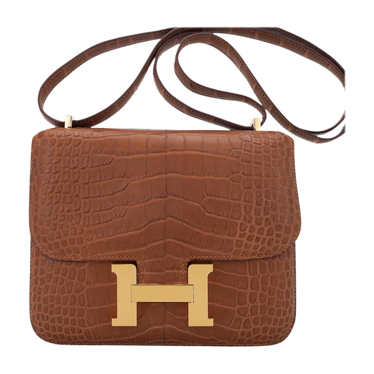 Hermes Constance 18 Bolso Aligátor Oro Mate Herrajes Dorados
