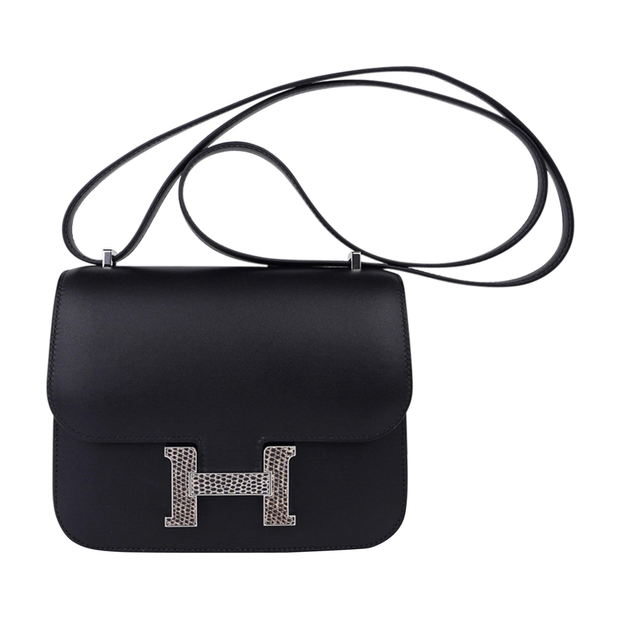 Hermes Constance Tasche 18 Schwarz / Ombre Lizard Schnalle Madame Leder Neu
