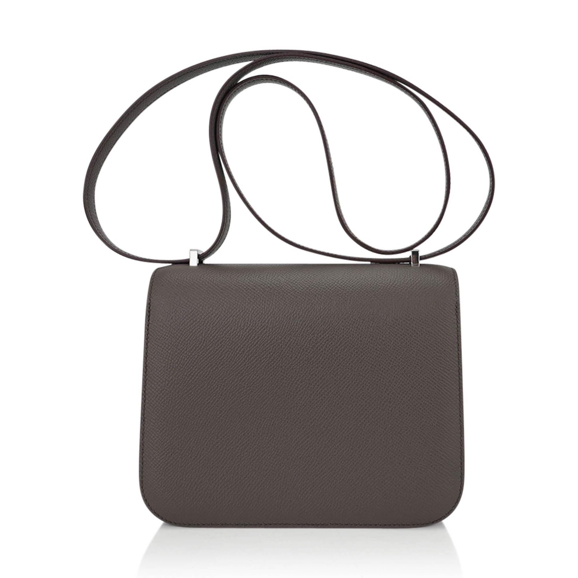 Hermes Constance 18 Etain Mini Bag Palladium Hardware Epsom Leather In New Condition In Miami, FL
