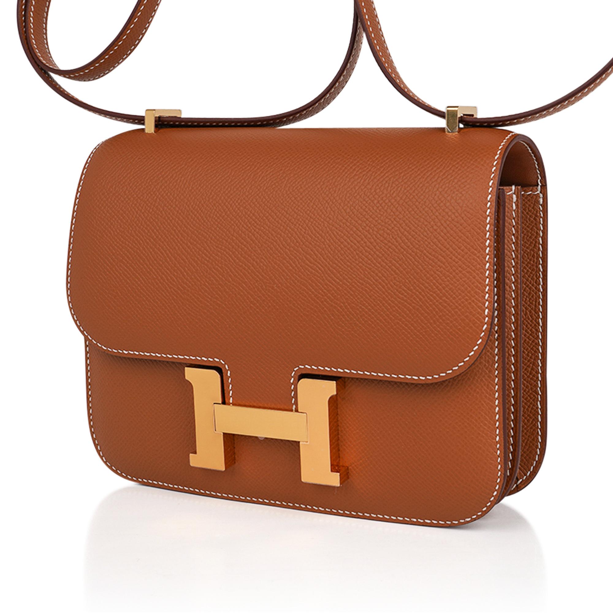 Women's Hermes Constance 18 Mini Bag Gold w/ Gold Hardware Epsom Leather