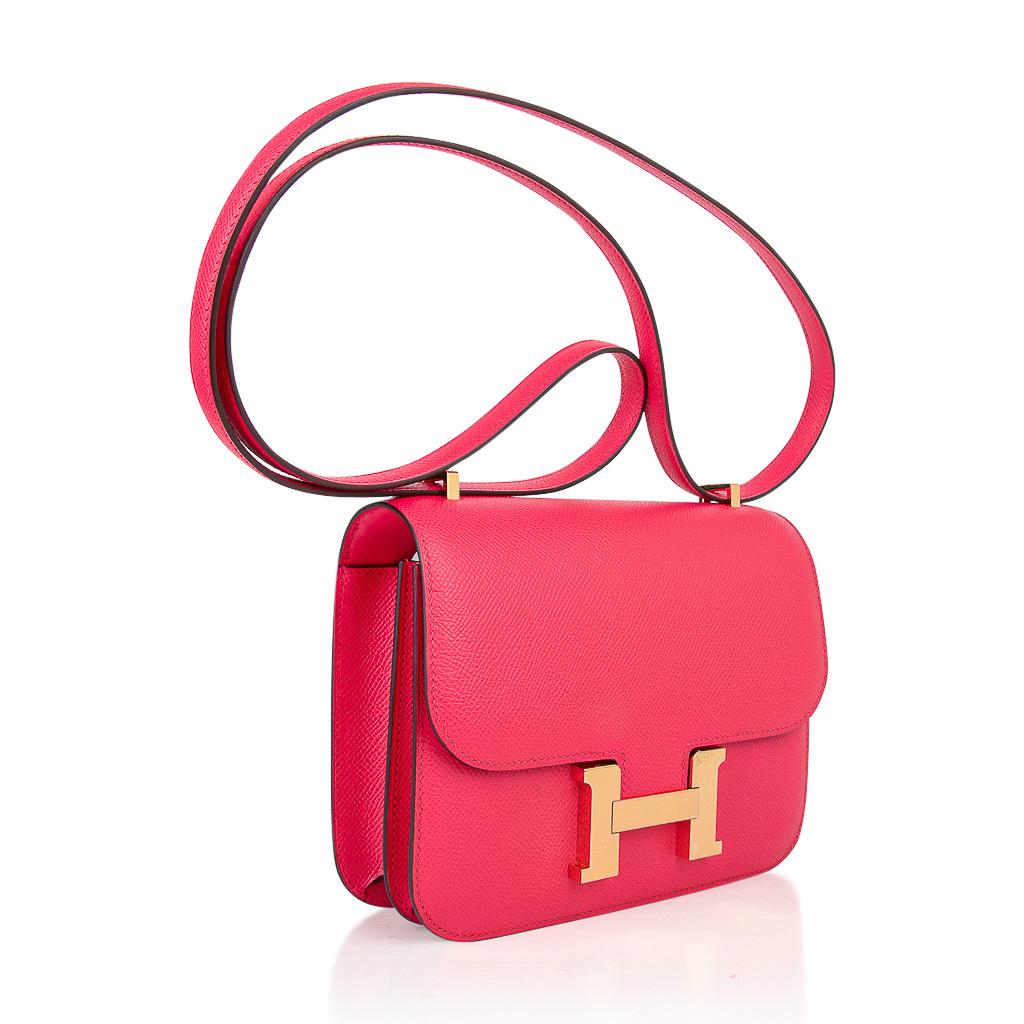 Red Hermes Constance 18 Mini Bag Rose Extreme Pink Epsom Gold Hardware For Sale