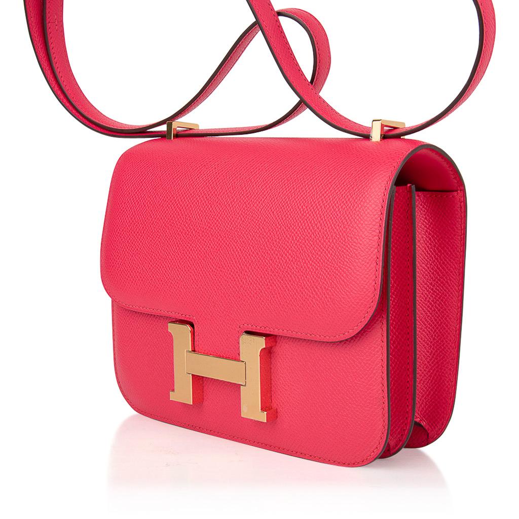 Rouge Hermes Constance 18 Mini Bag Rose Extreme Pink Epsom Gold Hardware en vente