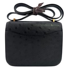 Hermes Constance 18 Mini Black Noir Ostrich Leather Gold Hardware Shoulder Bag