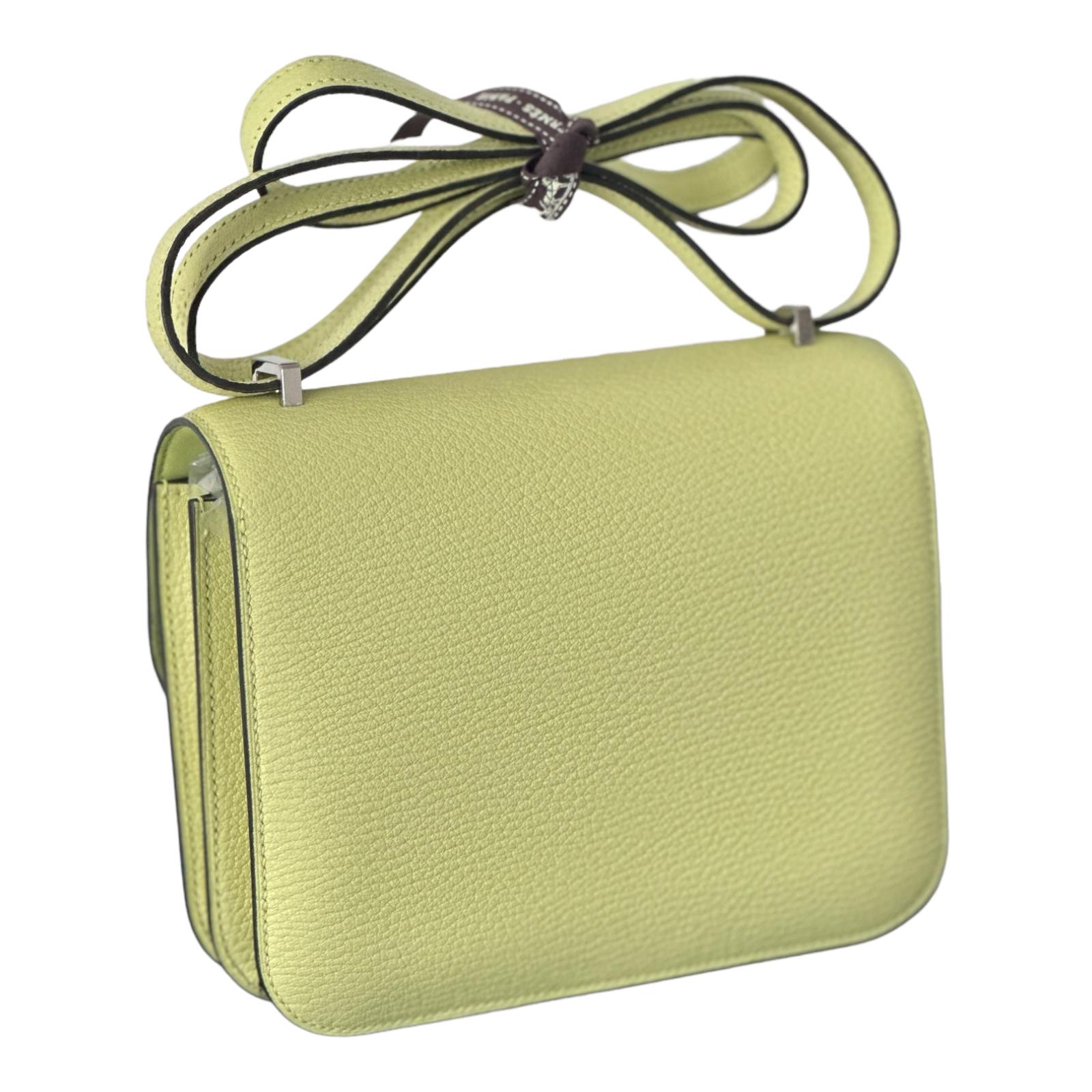 HERMES CONSTANCE BAG
Size 18cm
The mini size, the most popular size
Jaune Bourgeon
Pretty new color
A yellow with green undertones
Because Chevre leather is one of the most durable leathers, it is highly sought after by collectors
ABOUT THE