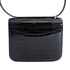 Hermès Constance 18 Mini Marquete Alligator Miss Lisse / Lezard Bleu Marine Ombr