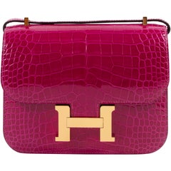 Hermès Constance 18 Mini Rose Pourpre Crocodile Niloticus GHW