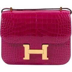 Hermès 23cm Matte Mykonos Nilo Crocodile Double Gusset Constance