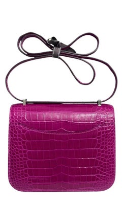 Hermès Constance 18 Mini Rose Scheherazade Shiny Alligator Shoulder Bag