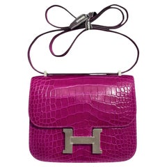 Hermès Constance 18 Mini Rose Scheherazade Shiny Alligator Shoulder Bag