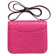 Hermes Constance 18 Mini Rose Tyrien Pink Ostrich Leather Palladium Shoulder Bag