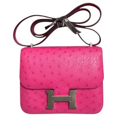 Hermes Constance 18 Mini Rose Tyrien Pink Ostrich Leather Palladium Shoulder Bag
