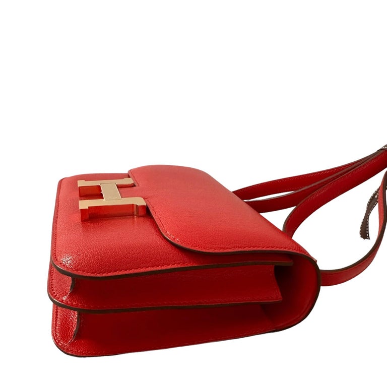 Hermes PHW Constance Mini Shoulder Bag Epsom Rouge De Coeur Mauve Sylvestre  Red
