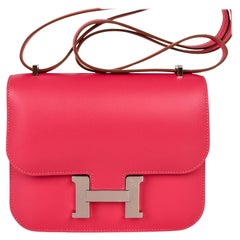 Hermes Constance 18 Rose Lipstick Bag Tadelakt Leather Palladium Hardware Rare