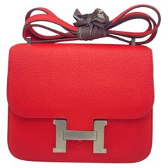 HERMES Constance 18 Rose Texas Pink Chevre Goatskin Silver Hardware Bag 2020