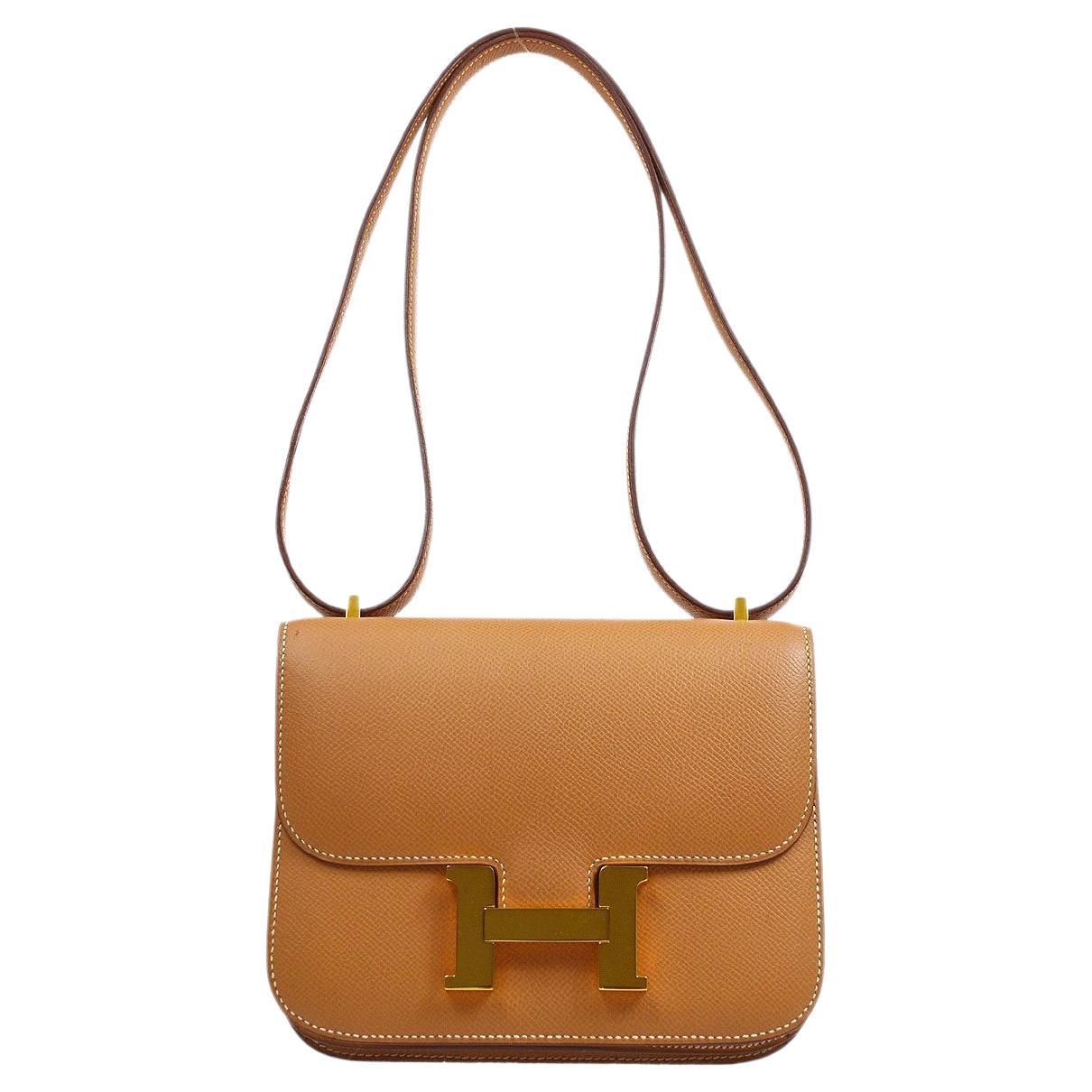 Hermes 1980s Vintage Tan Epsom Leather Saddle Bag For Sale at 1stDibs