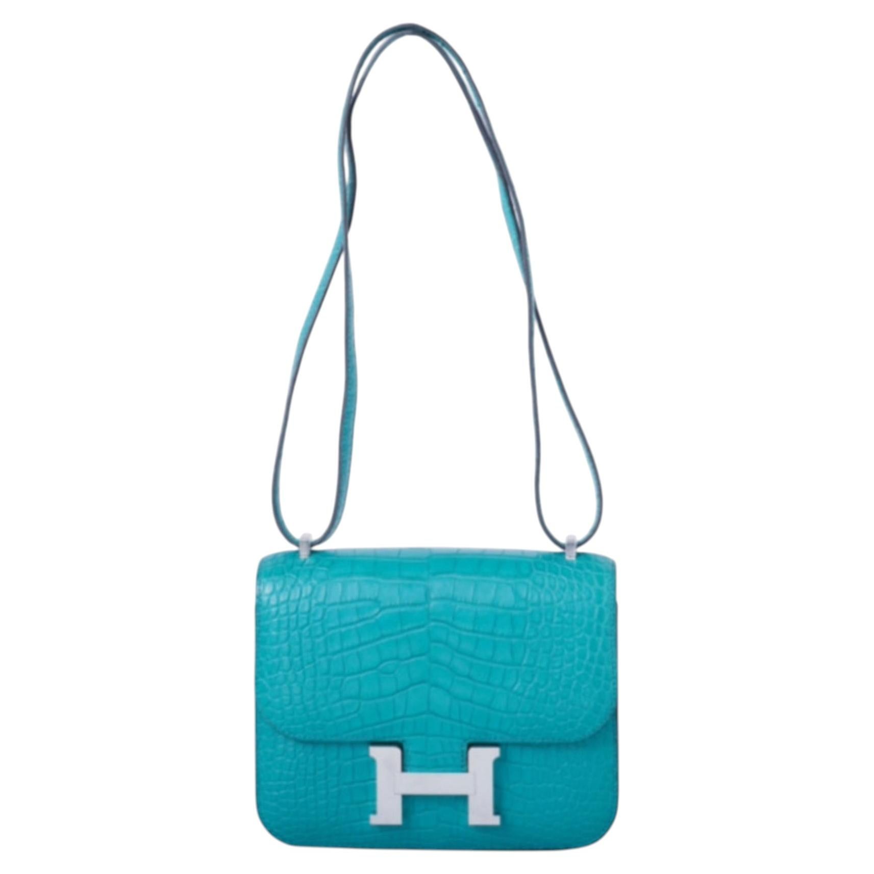 Hermès Constance 18 Türkis (T9) Mattes Alligatorleder - Palladiumbeschläge - '00s
