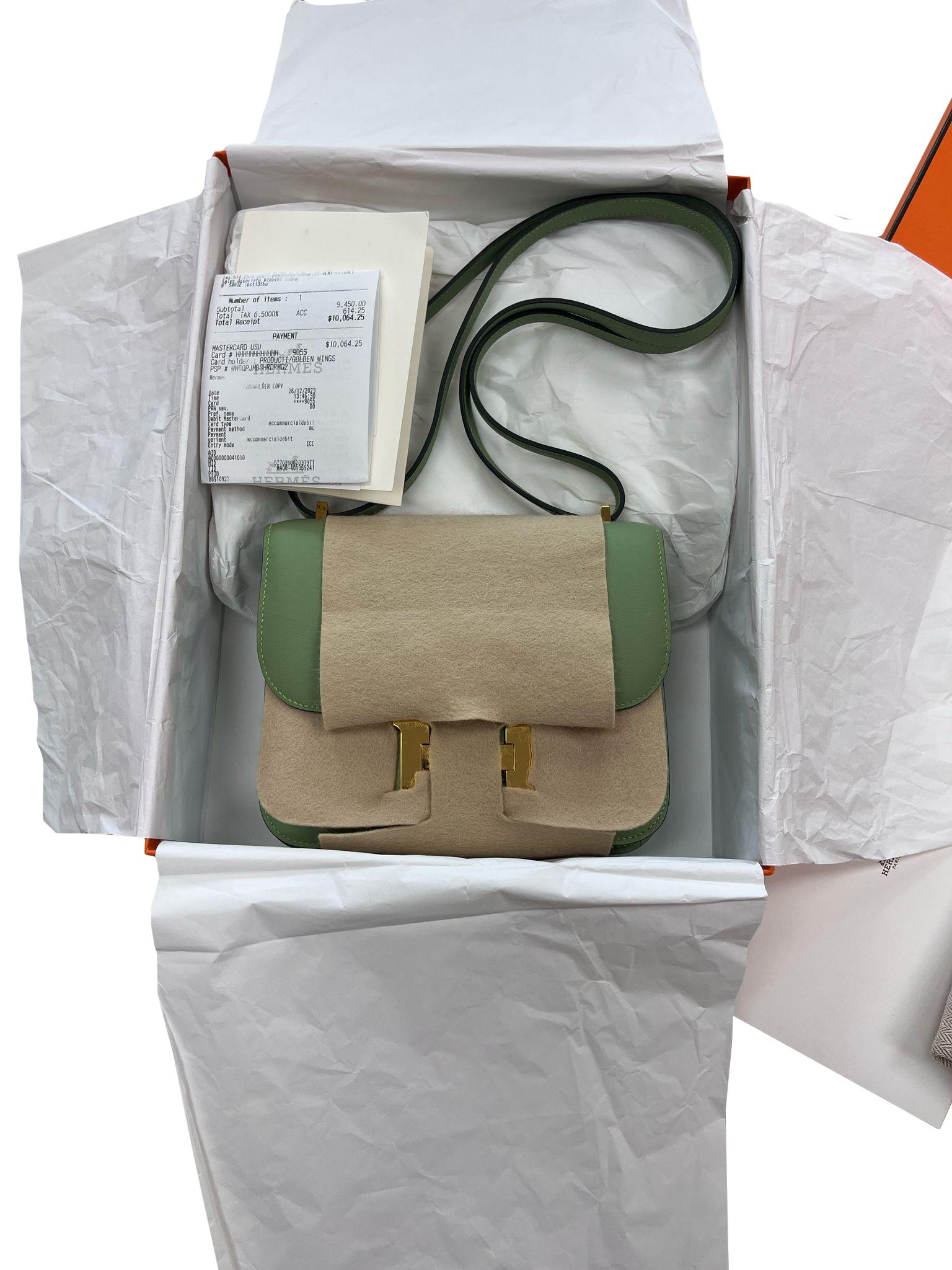 Hermes Constance 18 Vert Criquet Swift Leather With Gold Hardware Handbag For Sale 6