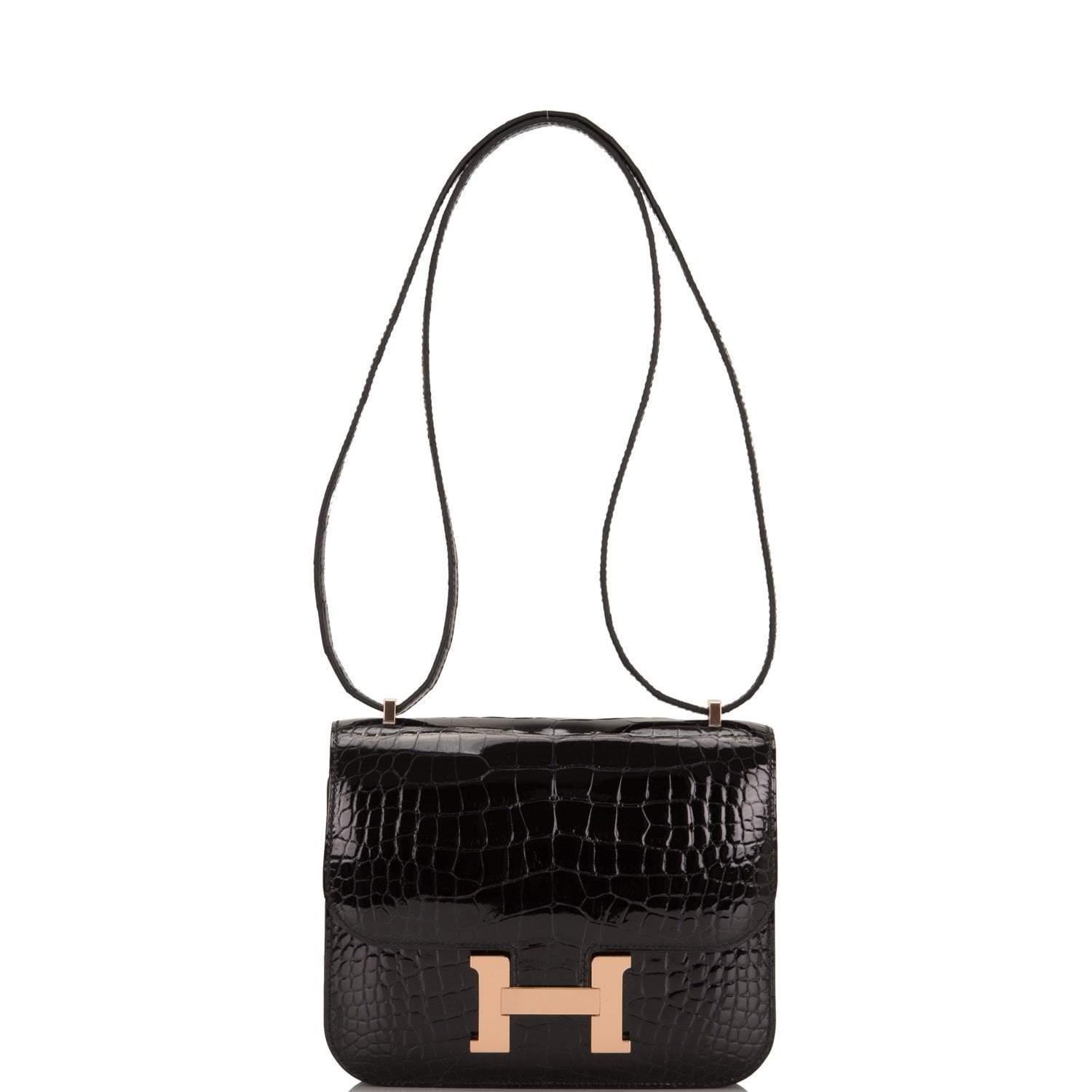 Hermes Constance 18cm Black Alligator Rose Gold  1