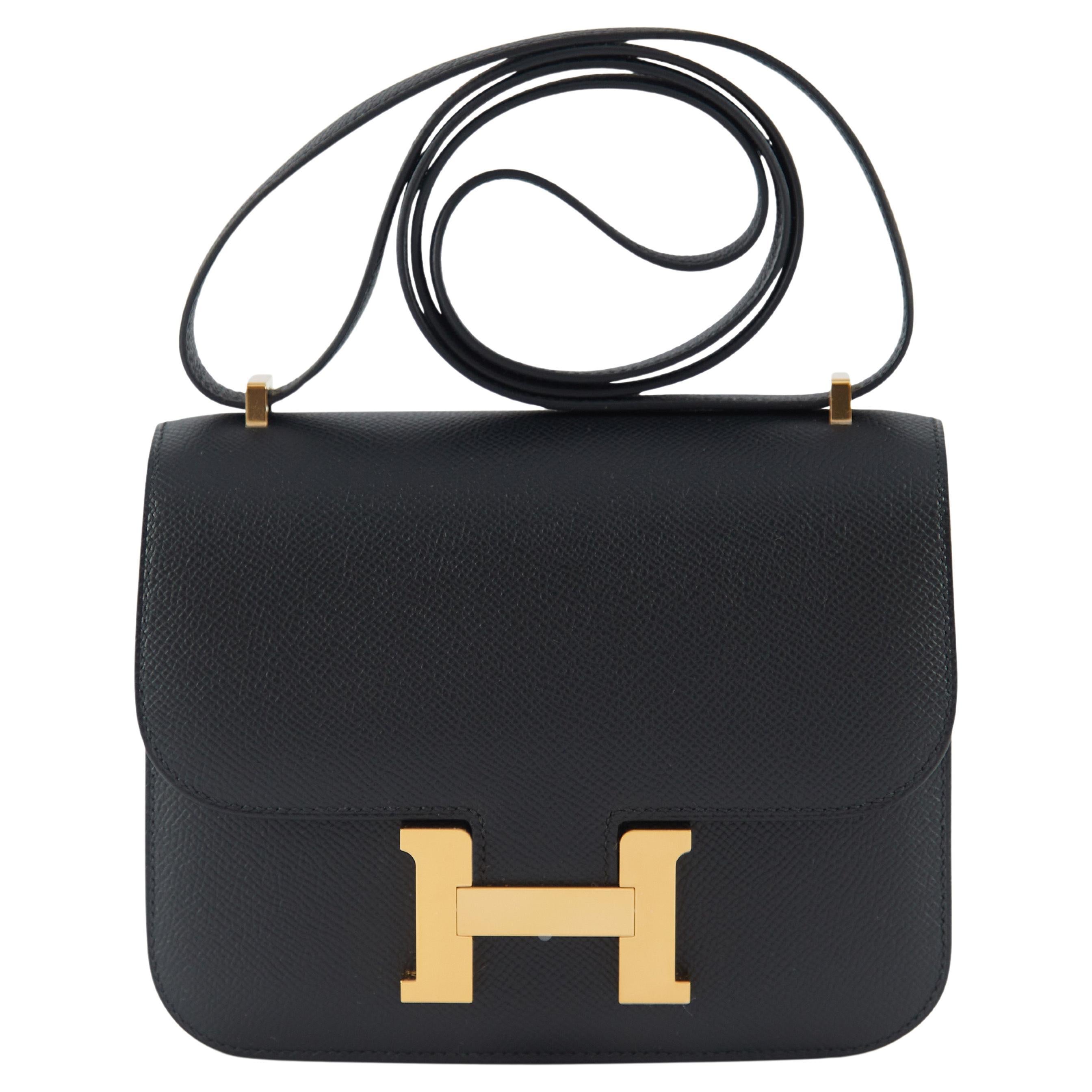 HERMÈS CONSTANCE 18CM BLACK Epsom Leather with Gold Hardware For Sale