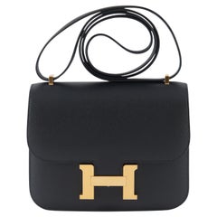 HERMÈS CONSTANCE 18CM BLACK Epsom Leather with Gold Hardware