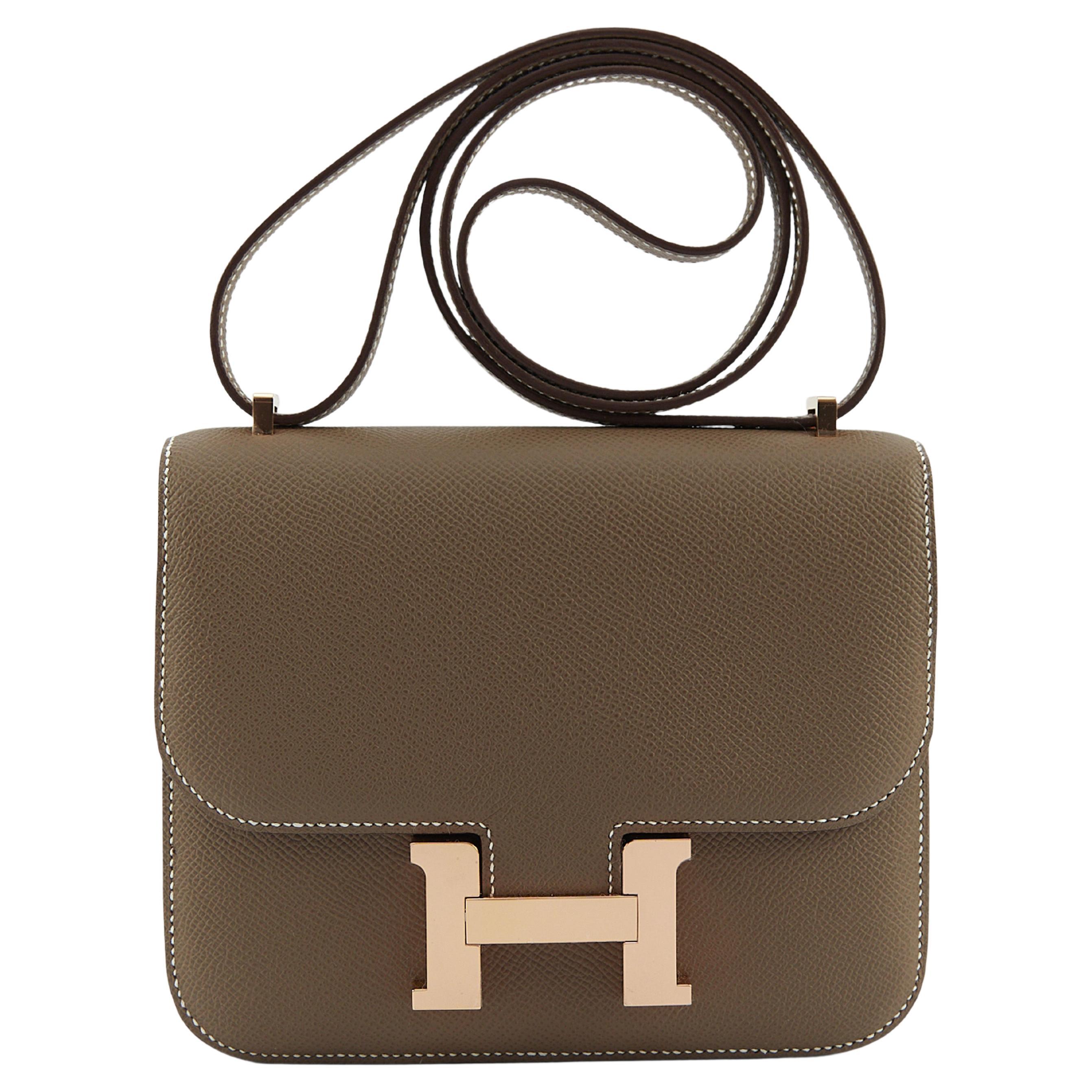 HERMÈS CONSTANCE 18CM ETOUPE Epsom Leather with Rose Gold Hardware For Sale