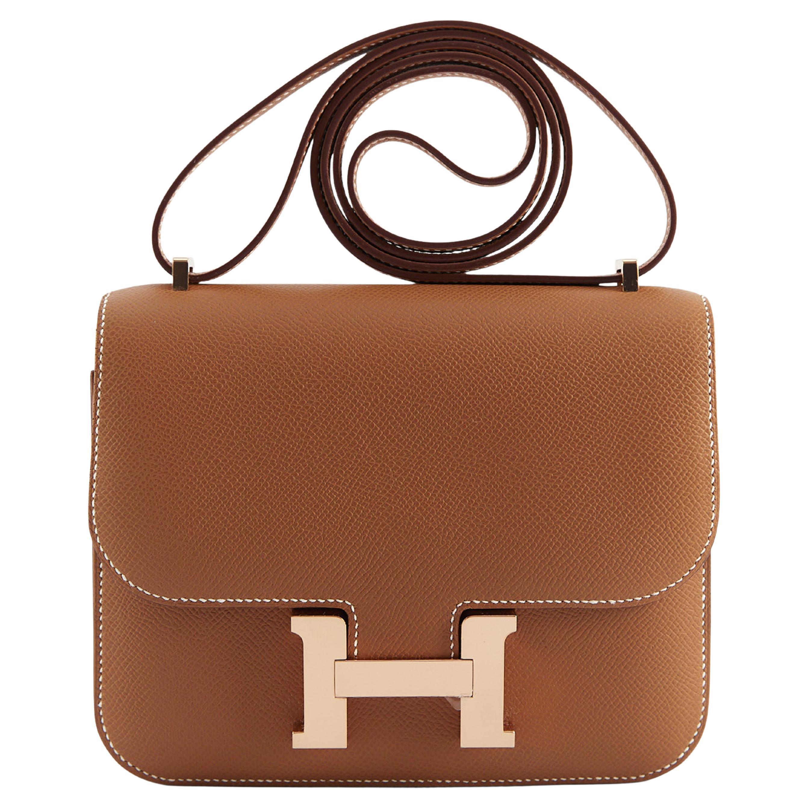 HERMÈS CONSTANCE 18CM GOLD Epsom Leather with Rose Gold Hardware For Sale