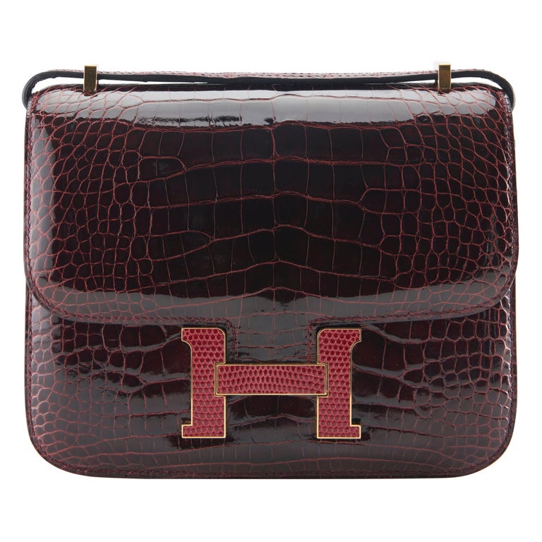 Hermès Constance 18MM Bourgoune Alligator Marquette with Lizard Hardware.  at 1stDibs