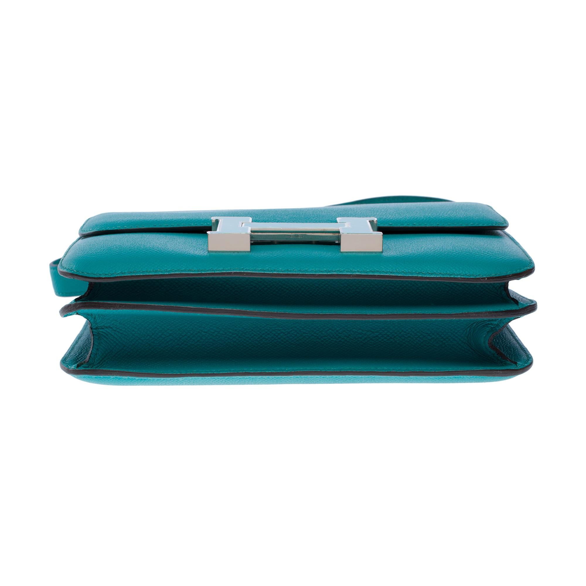 Hermès Constance 23 enamel shoulder bag in Paon blue Epsom calf leather , PHW For Sale 6