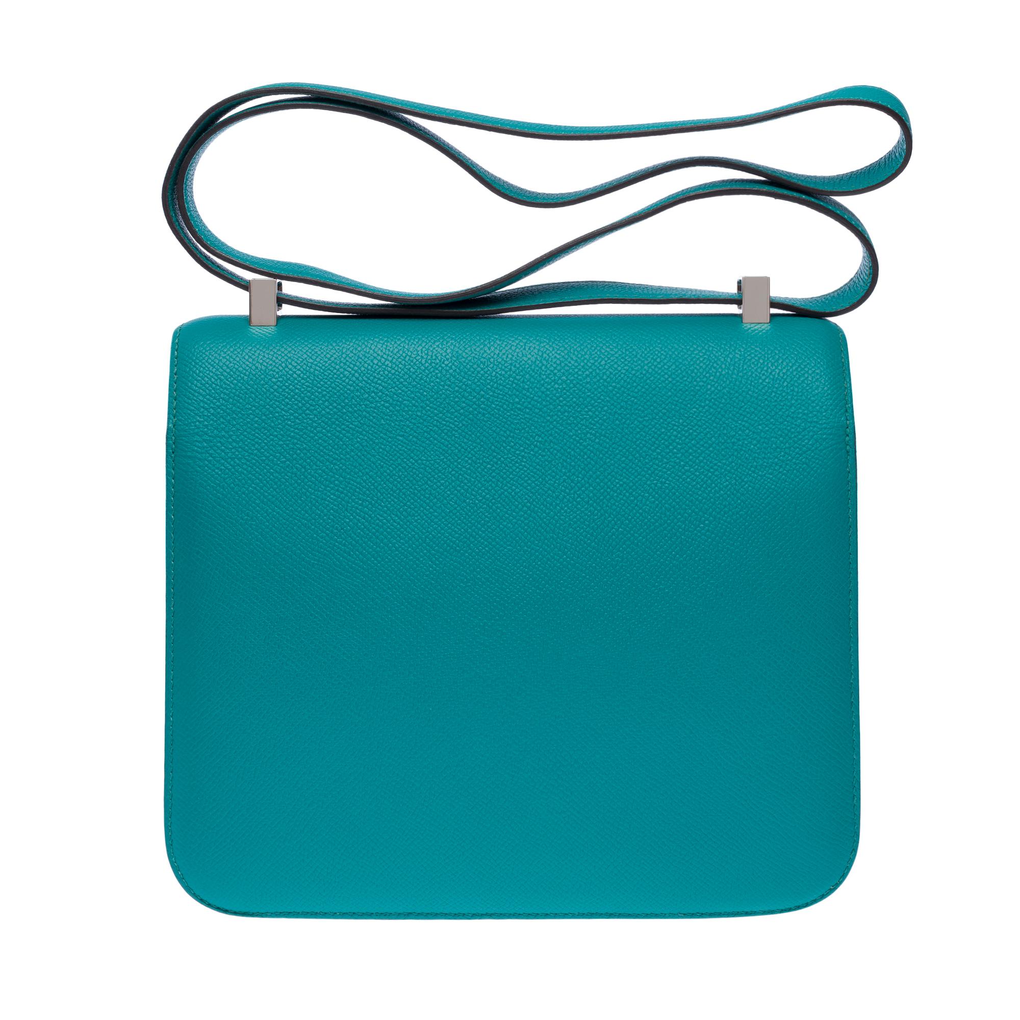 Hermès Constance 23 enamel shoulder bag in Paon blue Epsom calf leather , PHW In Excellent Condition For Sale In Paris, IDF