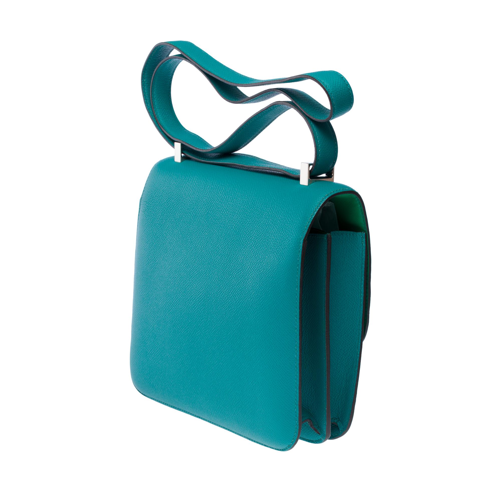 Hermès Constance 23 enamel shoulder bag in Paon blue Epsom calf leather , PHW For Sale 1
