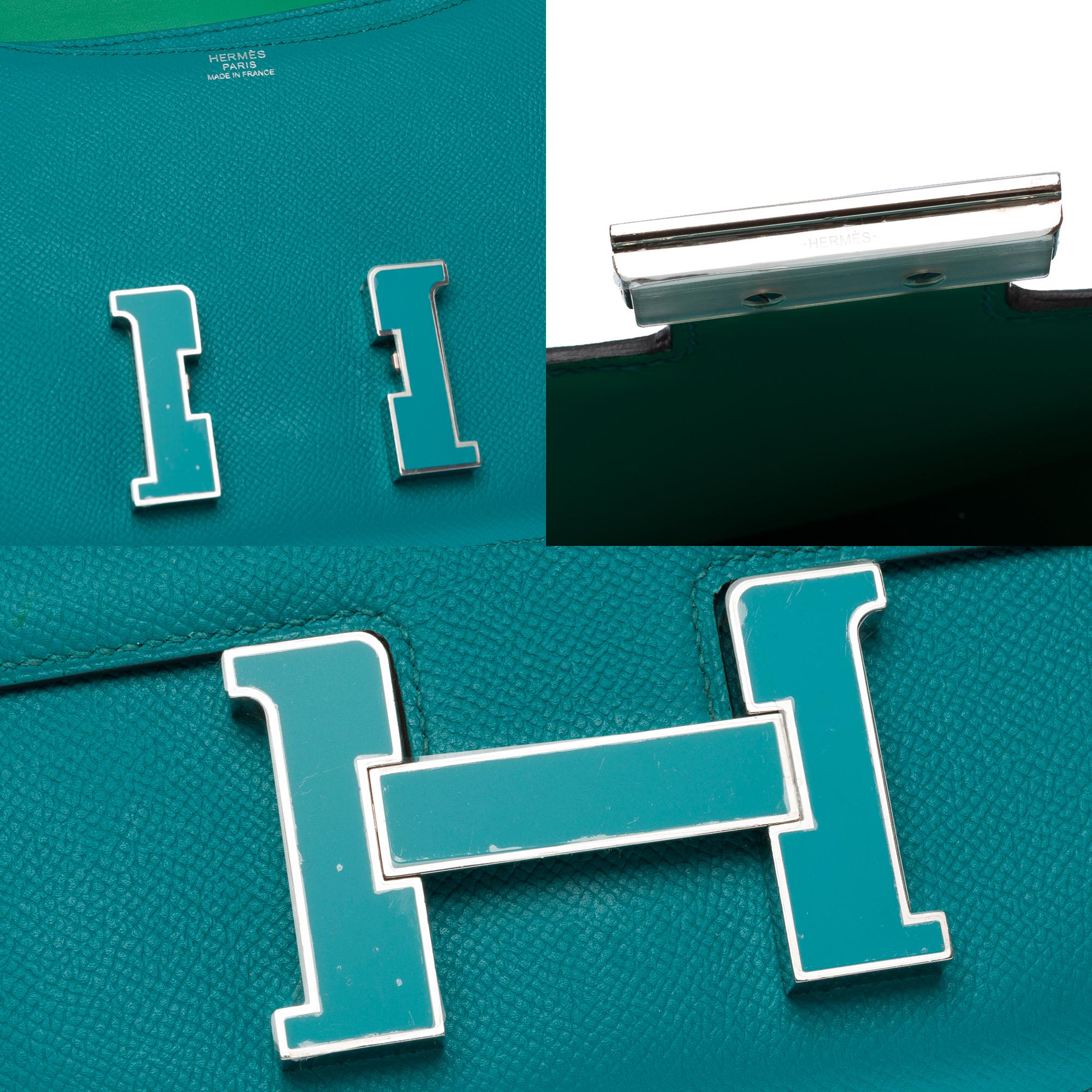 Hermès Constance 23 enamel shoulder bag in Paon blue Epsom calf leather , PHW For Sale 2