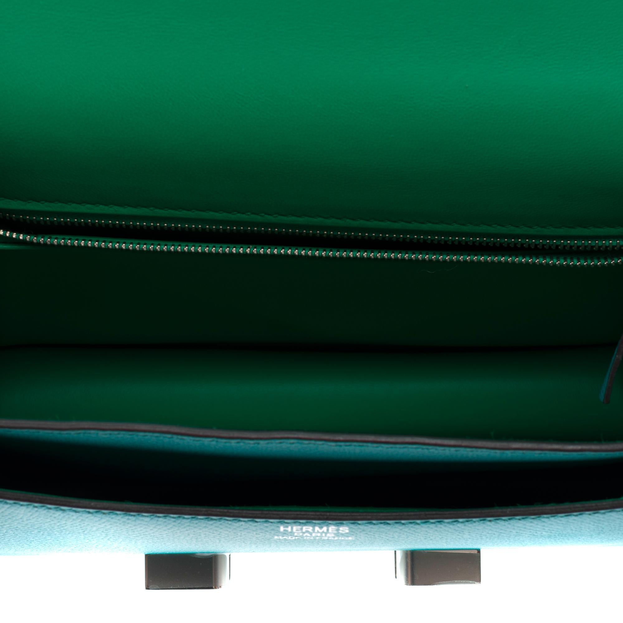 Hermès Constance 23 enamel shoulder bag in Paon blue Epsom calf leather , PHW For Sale 4