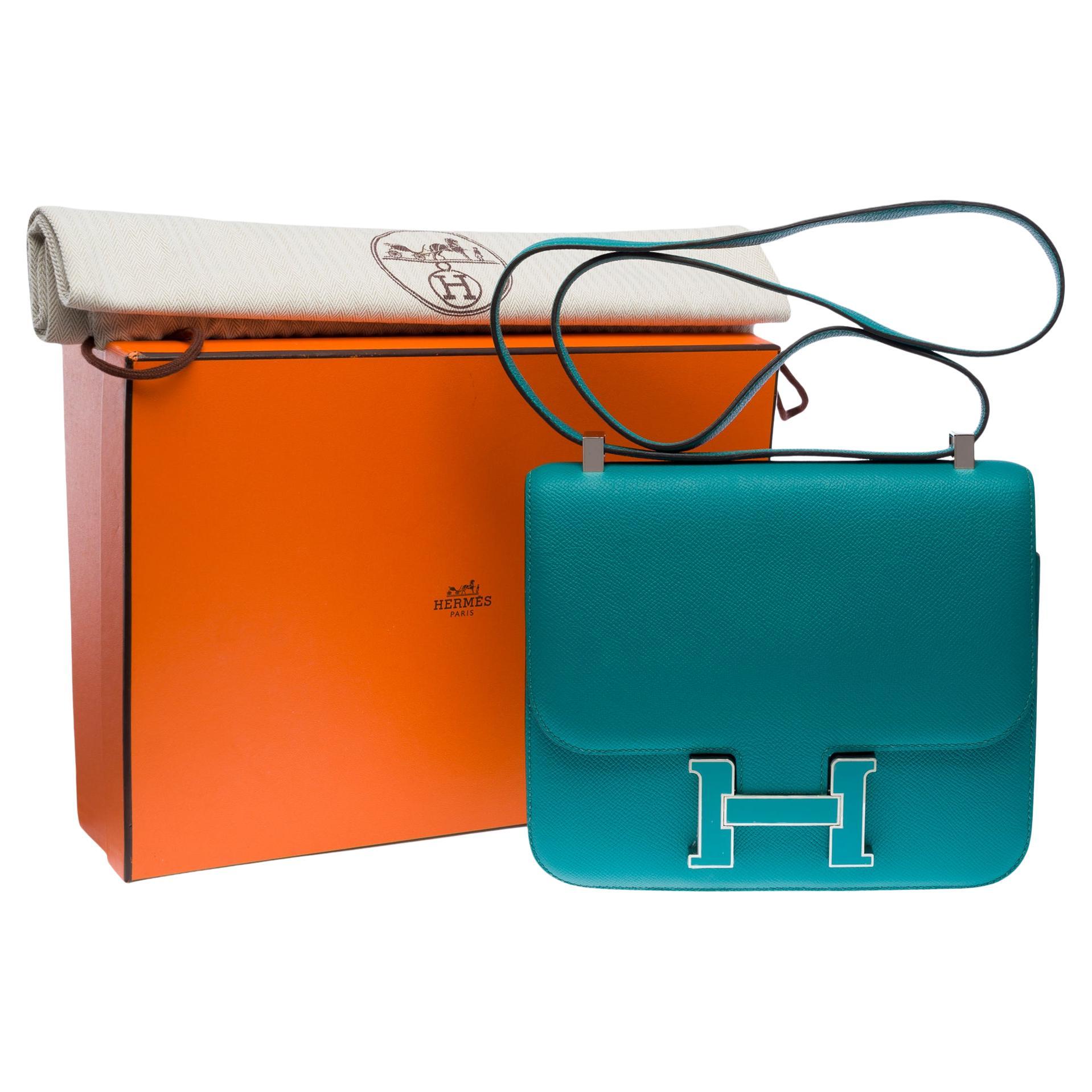 Hermès Constance 23 enamel shoulder bag in Paon blue Epsom calf leather , PHW