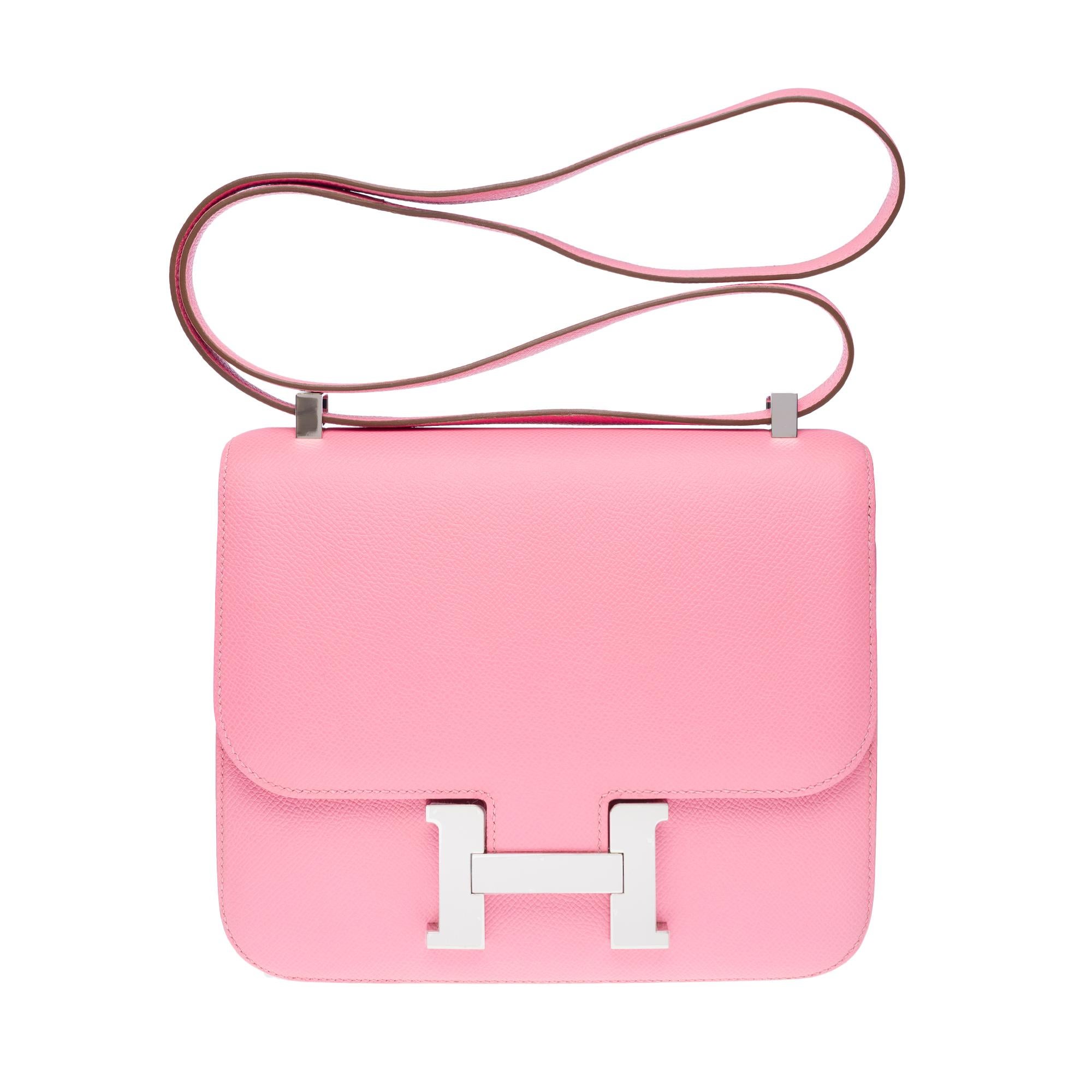 Orange Hermès Constance 23 shoulder bag in Azalée Pink Epsom Calf leather , PHW