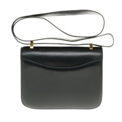 Hermes Constance 23 shoulder bag in black box calfskin with gold hardware !
