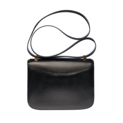 Hermes Constance 23 shoulder bag in black box calfskin with gold hardware !