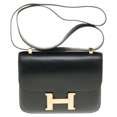Hermes Constance 23 shoulder bag in black box calfskin with gold hardware !