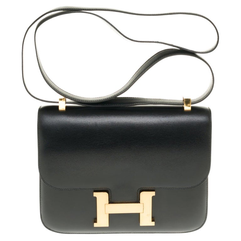 Hermes Constance 23 shoulder bag in black box calfskin with gold ...