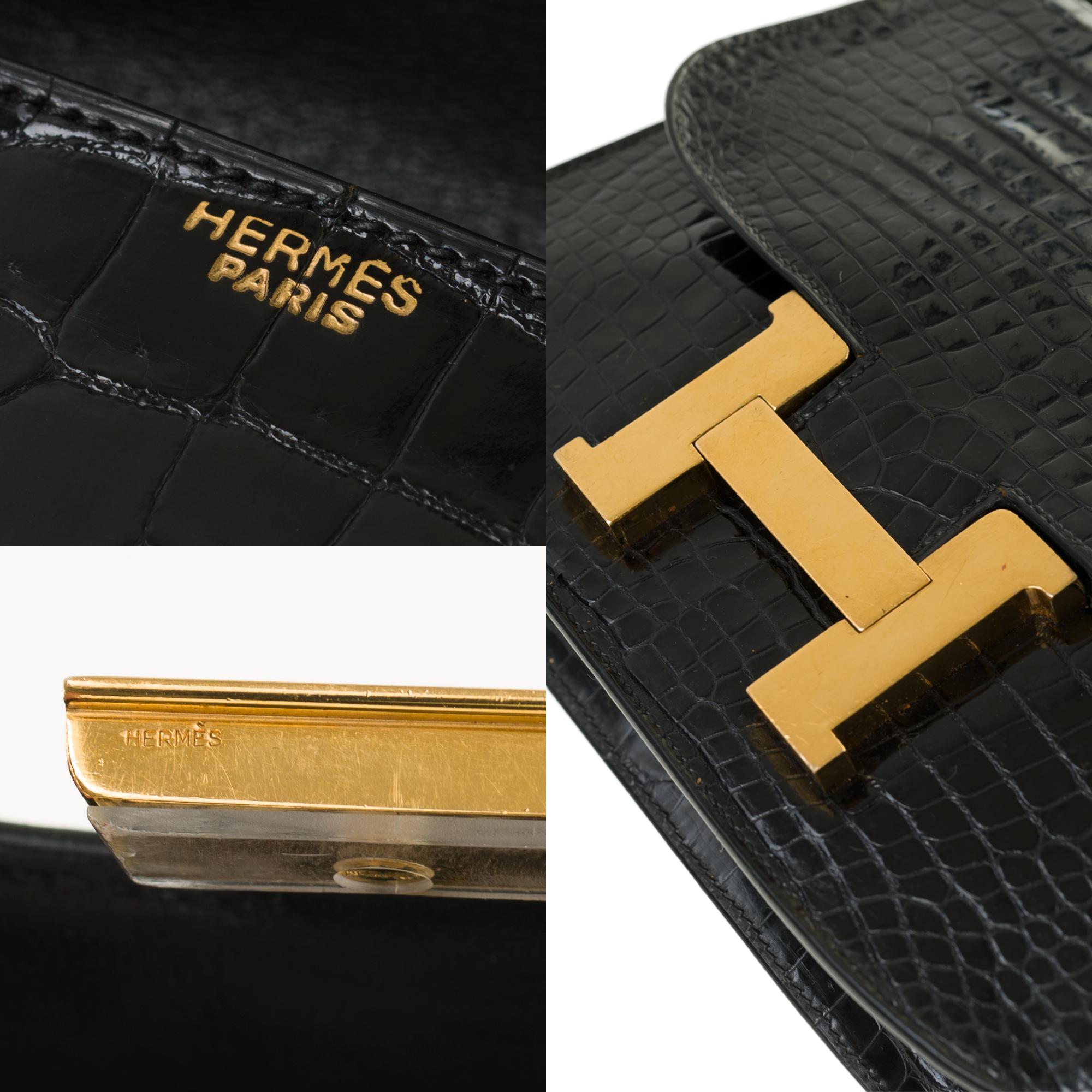 Black Hermes Constance 23 shoulder bag in black Crocodile with gold hardware !