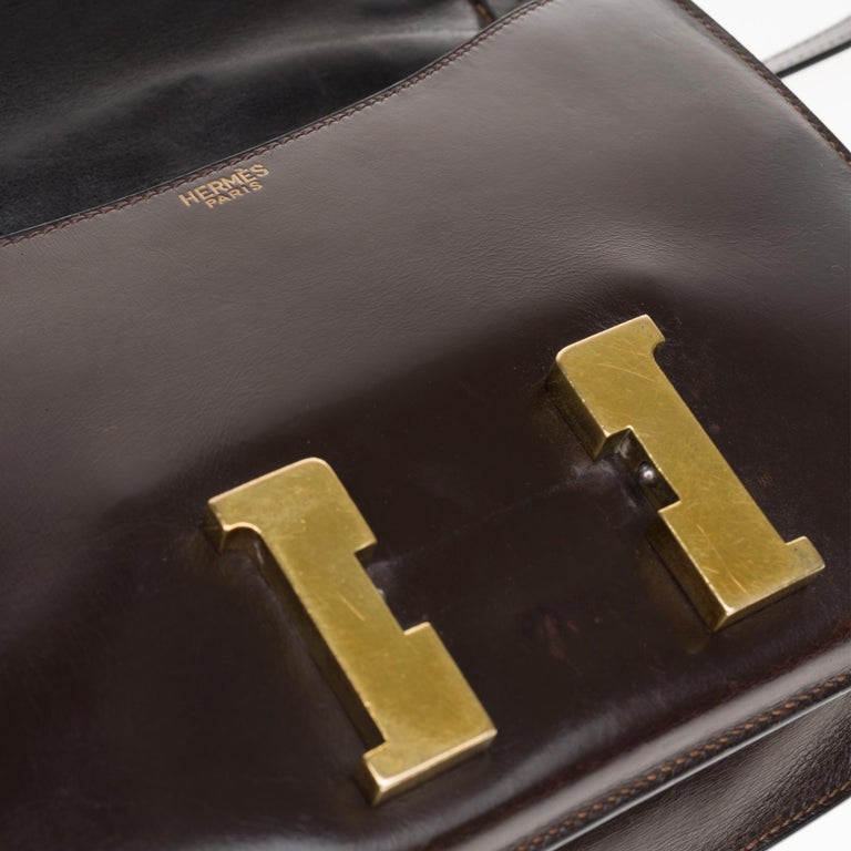 Hermes Constance 23 shoulder bag in brown calfskin and gold hardware ...
