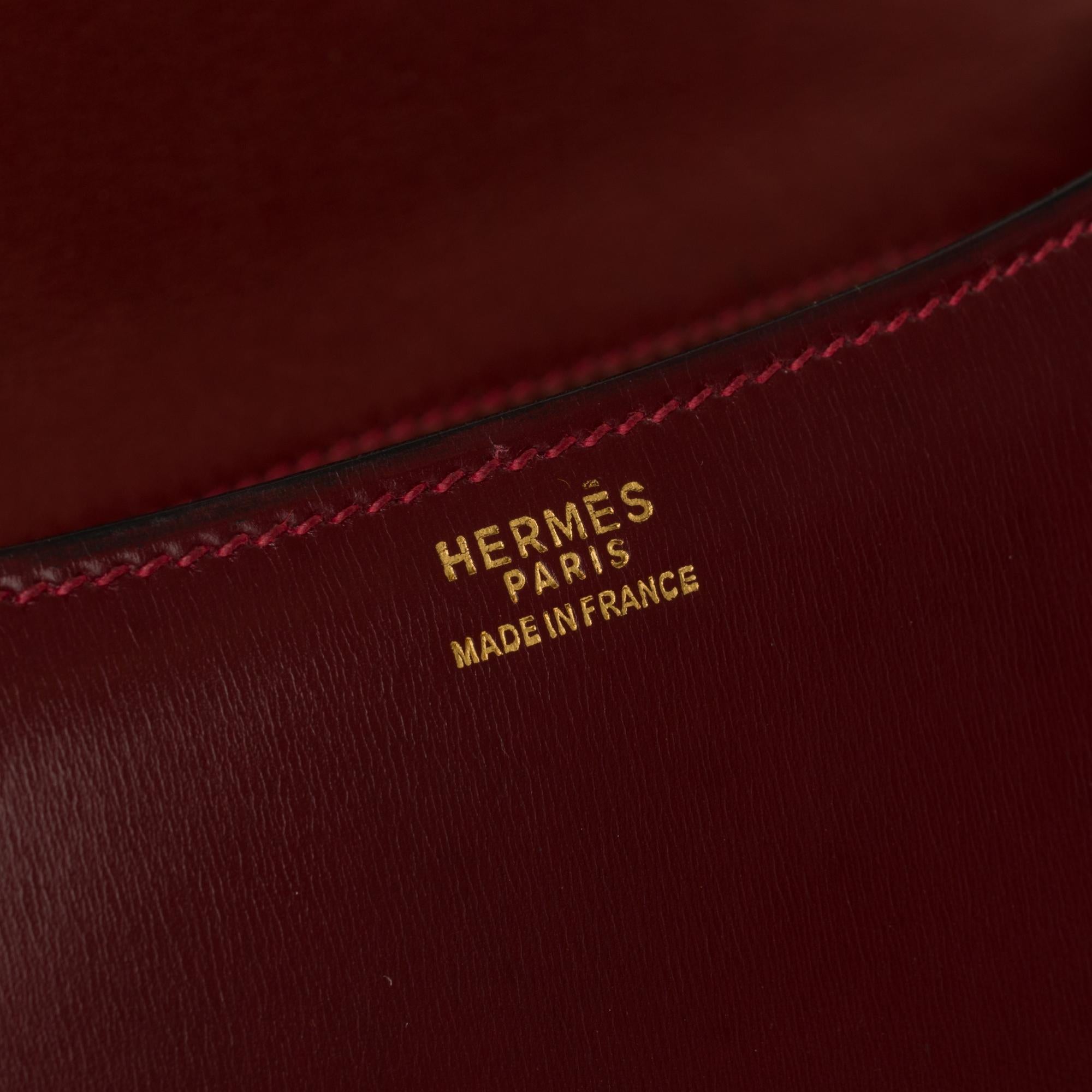 Brown Hermes Constance 23 shoulder bag in burgundy calfskin with gold hardware !