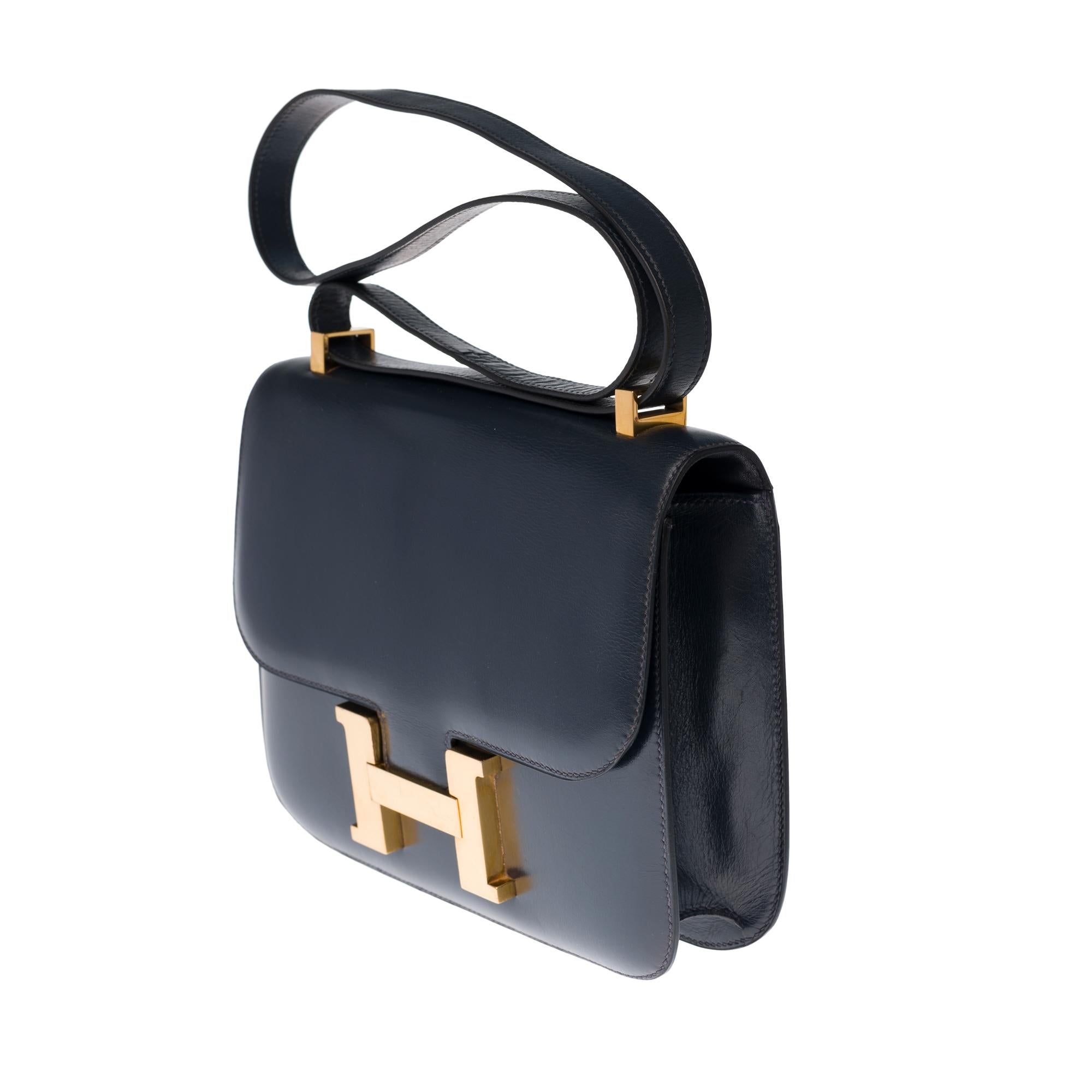 Black Hermes Constance 23 shoulder bag in navy blue box calfskin with gold hardware !