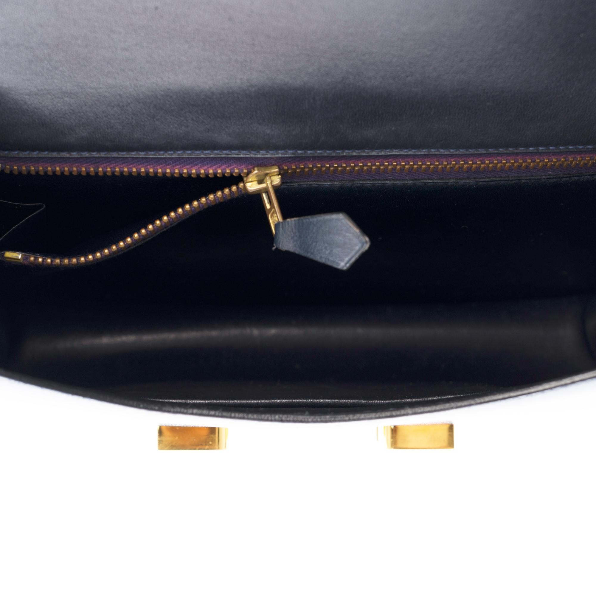 Hermes Constance 23 shoulder bag in navy blue box calfskin with gold hardware ! 2