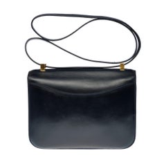 Hermes Constance 23 shoulder bag in navy blue calfskin with gold hardware !
