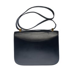 Hermes Constance 23 shoulder bag in navy blue calfskin with gold hardware !