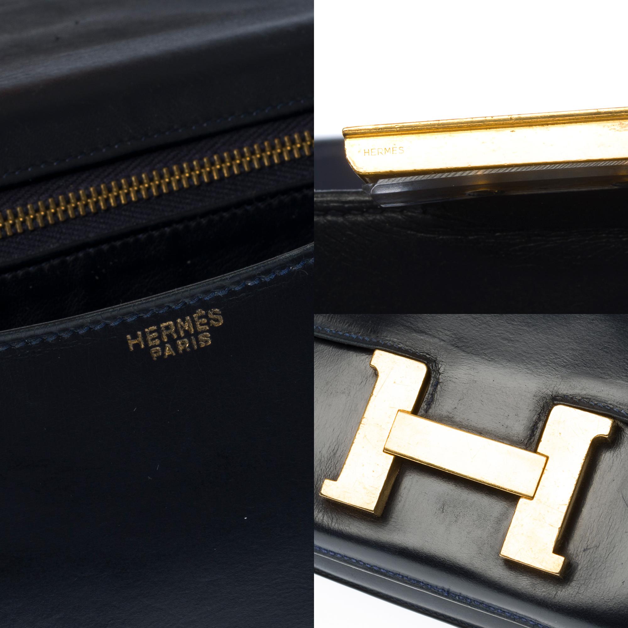 Women's Hermes Constance 23 shoulder bag in navy blue calfskin with gold hardware !